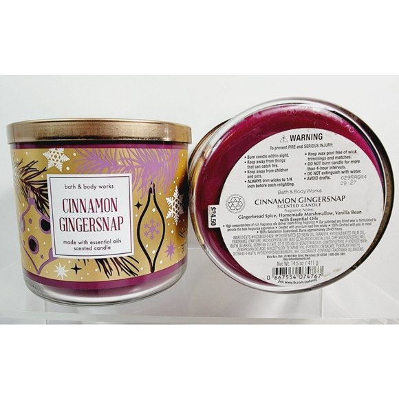 2 CINNAMON GINGERSNAP Bath & Body Works 3 Wick Scented Candle 14.5oz NEW - Picture 8 of 10